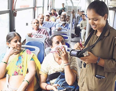 Officials are considering making bus fares a round figure to avoid non-payment of change Pandarinath B