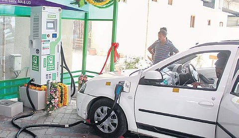 The newly-launched EV charging facility at Begumpet Metro station | Sathya keerthi