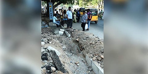 The spot near YMCA bus stop at Royapettah where the worker was electrocuted on Monday | Express