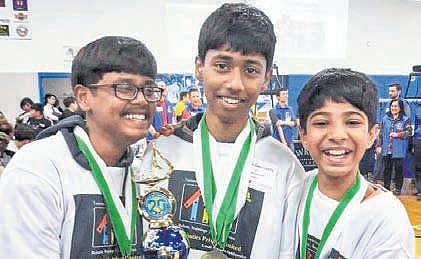 The three students from Hyderabad who secured second and third positions in the International Robofest held in Michgan | Express