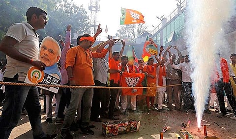 The saffron party has polled 38.4 per cent of the total votes as against 21.9 per cent in the previous election. (Photo | AP)