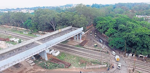 The Road Over Bridge on Old Madras Road stands half-done for the last seven years pic by railways