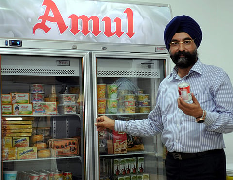 Amul MD RS Sodhi with products (File Photo | Nagaraja Gadekal)