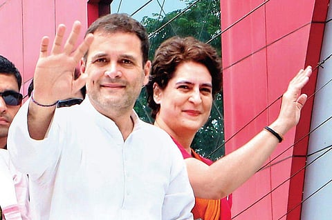 Rahul Gandhi and Priyanka Gandhi Vadra greet party workers (Photo | EPS)