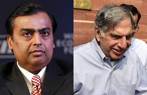 Mukesh Ambani (L) and Ratan Tata (File photo | PTI)
