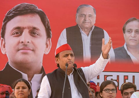 Samajwadi Party president Akhilesh Yadav addresses an election campaign rally for the Lok Sabha polls in Allahabad | PTI
