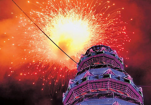 The main fireworks display of the Thrissur Pooram held at the Thekkinkad Maidan.