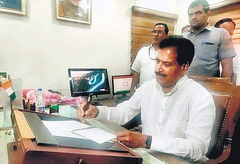 Suresh Angadi on his first day in office in New Delhi on Friday | Express