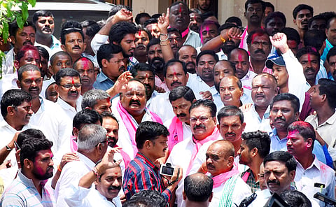 TRS supporters celebrates ZPTC and MPTC election victory. (Photo | EPS)
