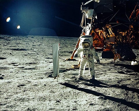 This July 20, 1969, photo obtained from NASA and taken by Neil Armstrong, shows astronaut Buzz Aldrin on the Moon's Sea of Tranquility. (Photo | AFP)