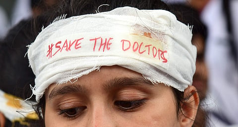 A student protests the attack on doctors in Kolkata, image used for representational purposes. (File Photo | Vinod Kumar, EPS)