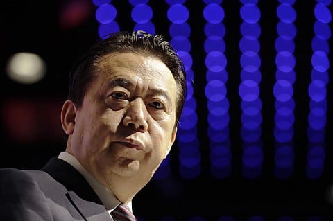 Ex-Interpol chief Meng Hongwei delivers his opening address at the Interpol World congress in Singapore (File Photo | AP)