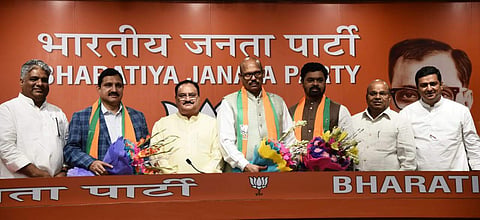 TDP MPs of Rajya Sabha - YS Chowdary, CM Ramesh, TG Venkatesh, join BJP in presence of BJP Working President JP Nadda. (Photo | Parveen Negi, EPS)