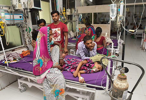 Children showing symptoms of Acute Encephalitis Syndrome being treated at Shri Krishna Medical College and hospital in Muzaffarpur on 16 June 2019. (File | PTI)