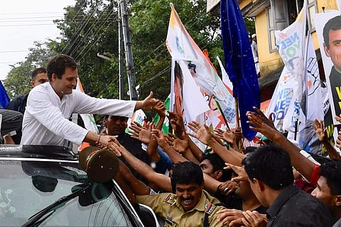 Congress chief Rahul Gandhi at a roadshow in Wayanad, Kerala as a part of his thanksgiving trip on 7 June 2019. (Photo | Twitter)