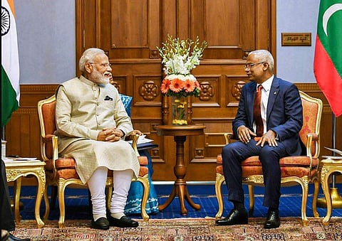 Indian Prime Minister Modi with Maldivian President Ibrahim Mohamed Solih at Male, Maldives on 8 June 2019. (Photo | PIB)