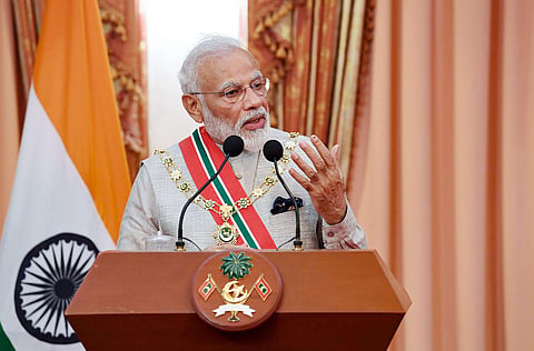 Prime Minister Narendra Modi delivers a joint press statement at Male in Maldives on 8 June 2019. (Photo | PIB)