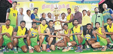 Chennai Customs team that won the John Memorial volleyball tournament
