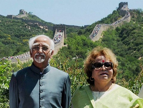 Former Vice President Hamid Ansari with wife Salma Ansari. (File photo |PTI)