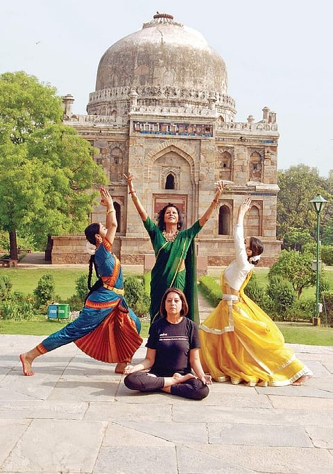 Kathak exponent Shovana Narayan with her disciples, and Anita Dua (seated)