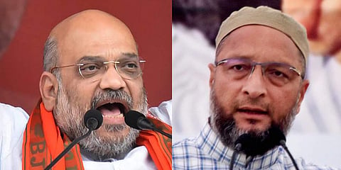 (L) Union Home Minister Amit Shah, (R) Hyderabad MP Asaduddin Owaisi. (Photo| PTI)