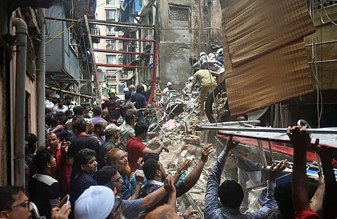 Mumbai Rescue and relief works underway after the collapse of the four-storey Kesarbai building at Dongri .(Photo| PTI)