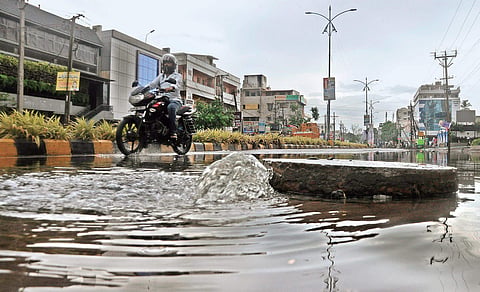 A manhole overflows at Gurunanak colony on Monday | Prasant Madugula