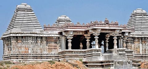 Trikutalayam temple being relocated for preservation in Nagunur village. (Photo | EPS)