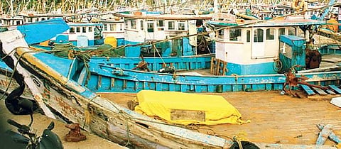 Boats anchored in Kodi Kanyana Jetty in Udupi (Photo | EPS)
