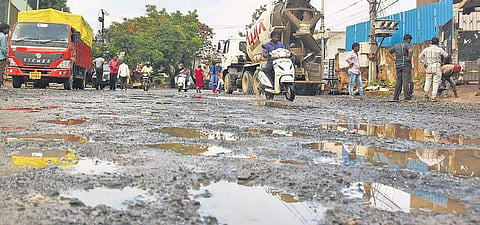 Roads dug up for laying a power cable connecting Gunadala to Moghalrajpuram causing inconvenience to the public during rainy season at Christurajupuram in Vijayawada on Sunday. Many such works around the city have been left unattended even after completi
