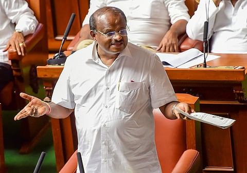 Karnataka Chief Minister HD Kumaraswamy speaks during the vote of confidence in Assembly Session at Vidhana Soudha in Bengaluru Tuesday July 23 2019. | PTI