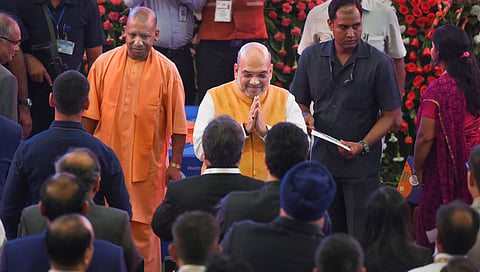 Home Minister Amit Shah with Uttar Pradesh CM Yogi Adityanath in Lucknow. (Photo| PTI)