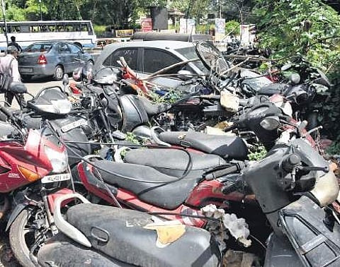 Vehicles confiscated by the police parked at the museum's parking area B P Deepu