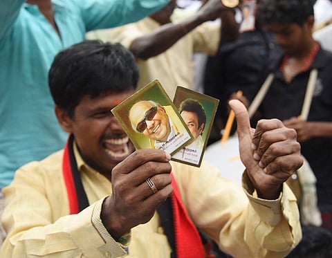 Jubilant cadres of DMK after a poll victory.
