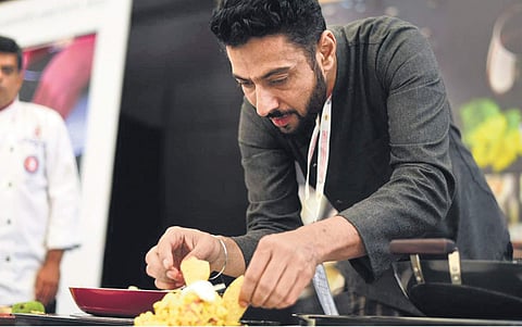 Chef Ranveer Brar prepares Lobster Barnyard Millet Biryani for his masterclass at the recent India International Hospitality Expo 2019.
