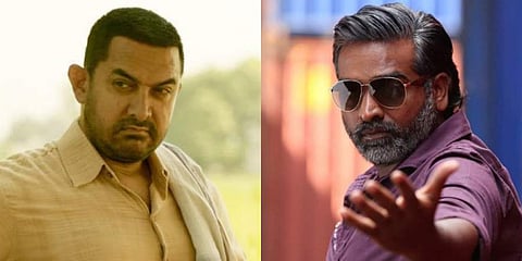 Actors Vijay Sethupathi (R) and Aamir Khan (Photo | YouTube Screengrab)