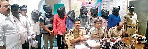 Gudur DSP B Bhavani Harsha addressing a press conference at Tada (Photo |EPS)