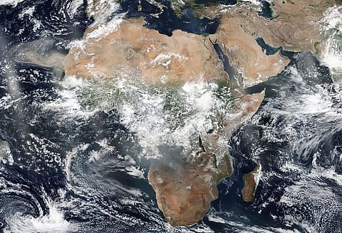 Satellite image provided by NASA shows the African continent. NASA has called Africa the “fire continent” where on an average August day at least 70 percent of the 10,000 fires burning worldwide are here. (Photo | AP)