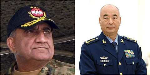 Pakistan Army chief General Qamar Javed Bajwa (L), China's General Xu Qiliang (R). ( Photo | Wikipedia )