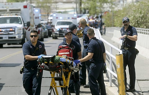 El Paso Fire Medical personnel arrive at the scene of a shooting at a Walmart near the Cielo Vista Mall in Texas.