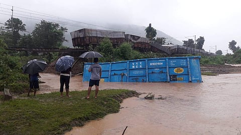 Derailed wagon of the Vedanta-bound goods train. (Photo | EPS)