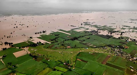 An aerial view of a flooded area in Kohlapur district Thursday August 8 2019. | PTI