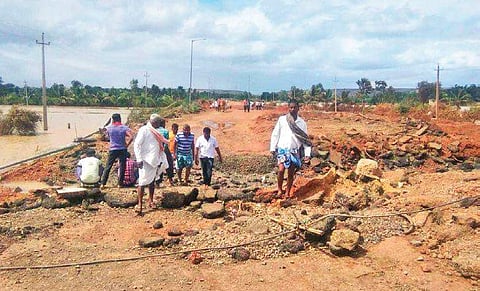 Naragund Tahsildar K B Korishetter said the road was dug up by the residents only to prevent flooding and save life and properties | Express