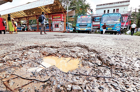 A huge pothole at the exit road from the Tripunithura bus stand Arun Angela