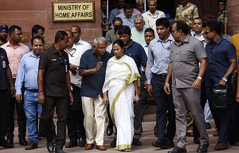 West Bengal Chief Minister Mamta Banerjee comes out after her meeting with Home Minister Amit Shah at Home Ministry in New Delhi on 19 September 2019. (Photo | Arun Kumar, EPS)