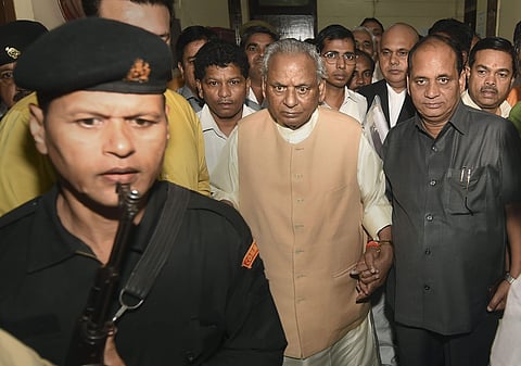 BJP leader and former Uttar Pradesh chief minister Kalyan Singh leaves after appearing before a special CBI court in connection to its summons in the Babri Masjid demolition case in Lucknow. (Photo | PTI)
