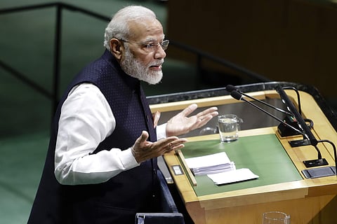 PM Narendra Modi speaks at UNGA. (Photo | AP)