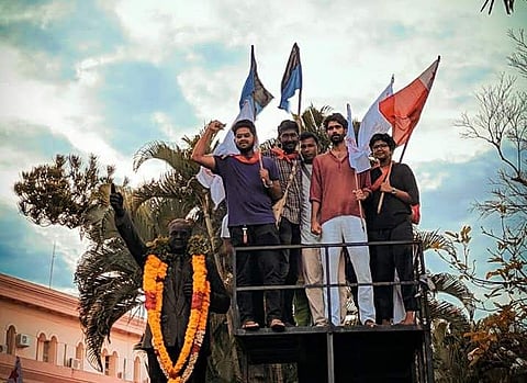 The victorious SFI-AISF-APSF alliance at Pondicherry University (Photo | Facebook)