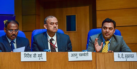 Department of Economic Affairs (DEA) Secretary Atanu Chakraborty (Centre). (Photo | PTI)