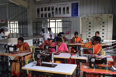 Tribal women stitch cloth bags for online sale on Amazon (Photo | Express)